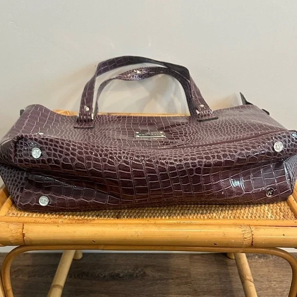 JM New York Burgundy Tote Travel Tech Business Bag Croc Pattern, Large - Picture 7 of 10